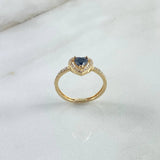 Anillo Solitario Corazon 2.3gr / T6 3/4 / Circon Negro Blanco Oro Amarillo ©