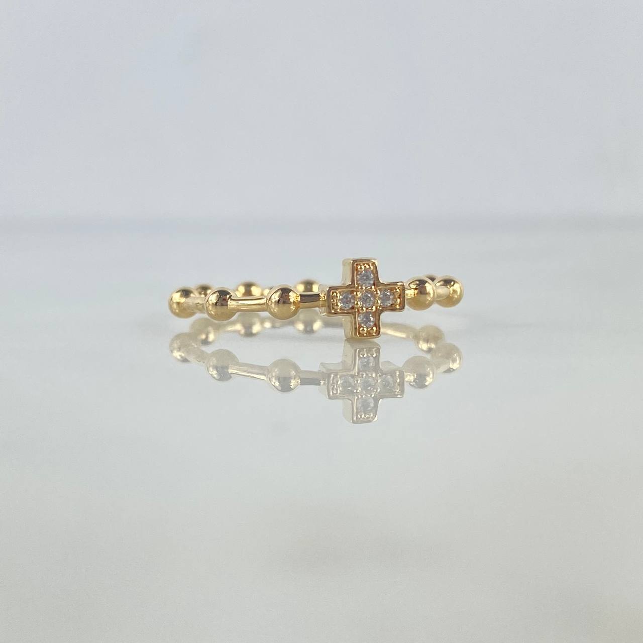 Anillo Cruz 2.45gr / T6 3/4 / Esferas Circones Blancos Oro Amarillo ©