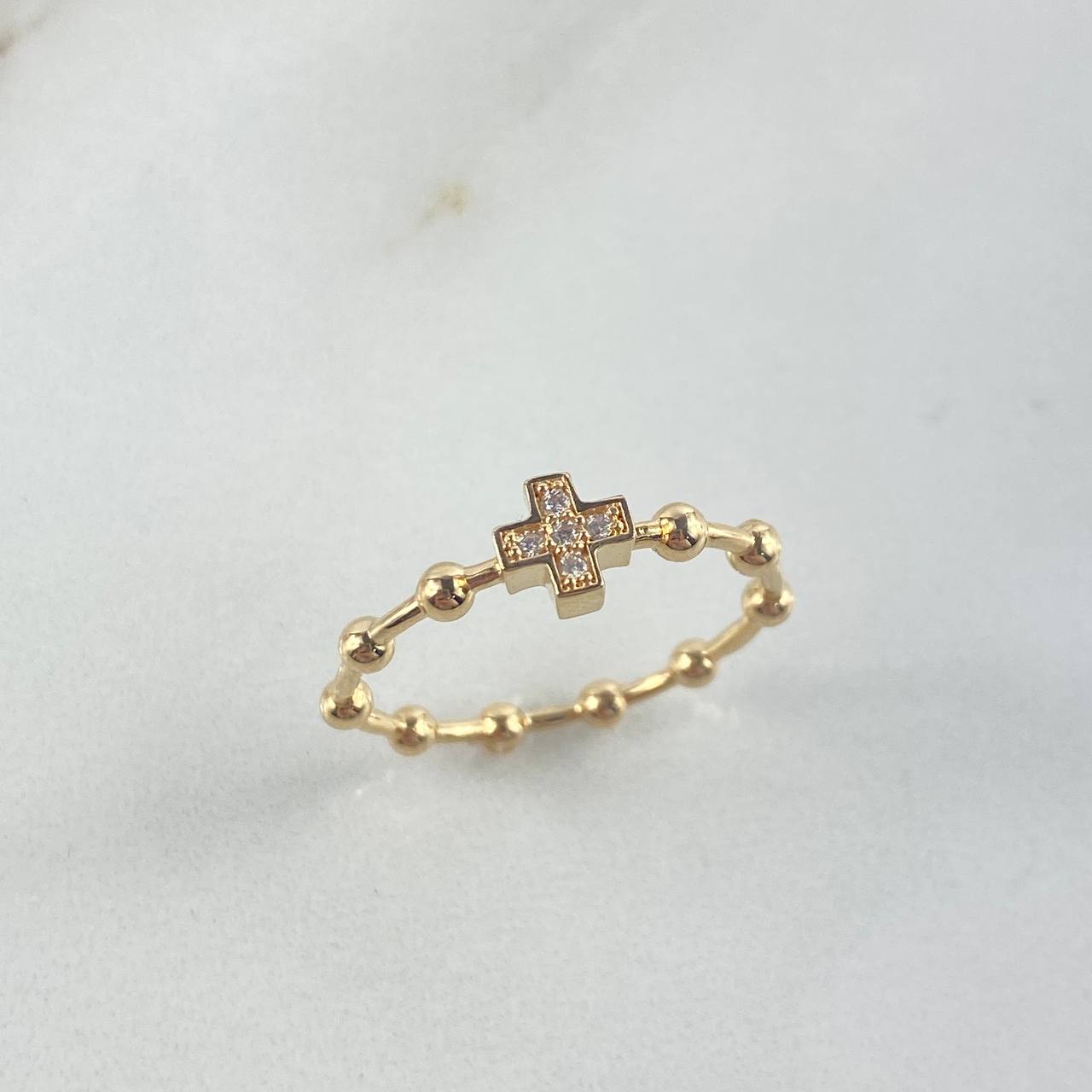 Anillo Cruz 2.3gr / T6 1/2 / Esferas Circones Blancos Oro Amarillo ©