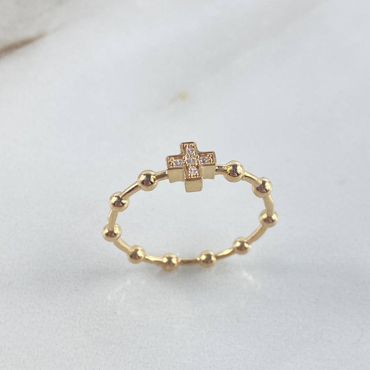 Anillo Cruz 2.3gr / T6 1/2 / Esferas Circones Blancos Oro Amarillo ©