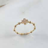 Anillo Cruz 2.3gr / T6 1/2 / Esferas Circones Blancos Oro Amarillo ©