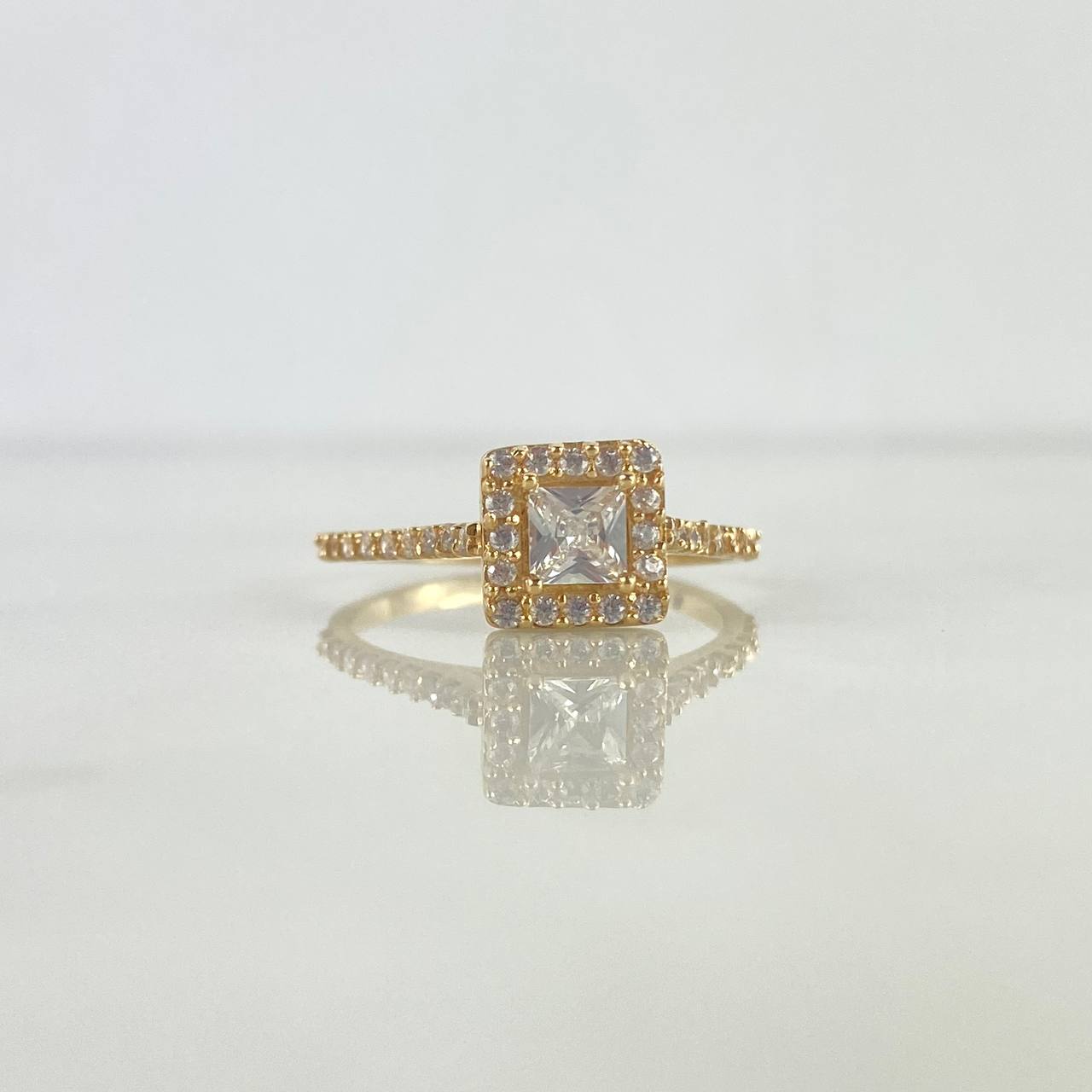 Anillo Solitario Halo Cuadrado 3.1gr / T6 3/4 / Circones Blancos Oro Amarillo ©
