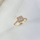 Anillo Solitario Halo Cuadrado 3.1gr / T6 3/4 / Circones Blancos Oro Amarillo ©