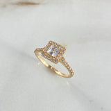 Anillo Solitario Halo Cuadrado 3.1gr / T6 3/4 / Circones Blancos Oro Amarillo ©