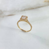 Anillo Solitario Halo Cuadrado 3.1gr / T6 3/4 / Circones Blancos Oro Amarillo ©