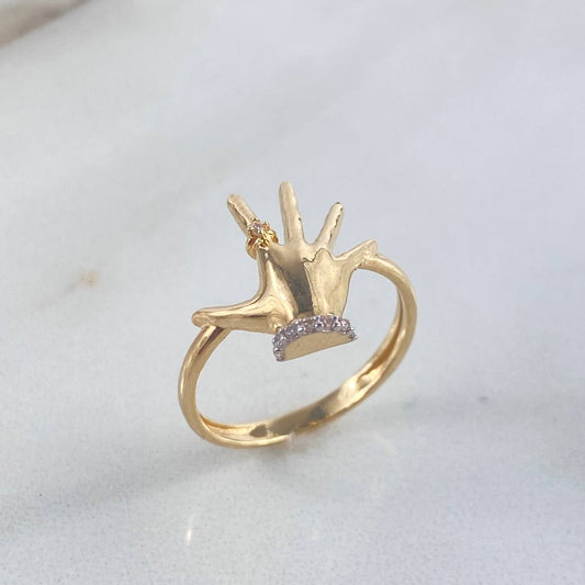 Anillo Mano 2.8gr / T6 3/4 / Circones Blancos Dos Oros Amarillo Blanco ©