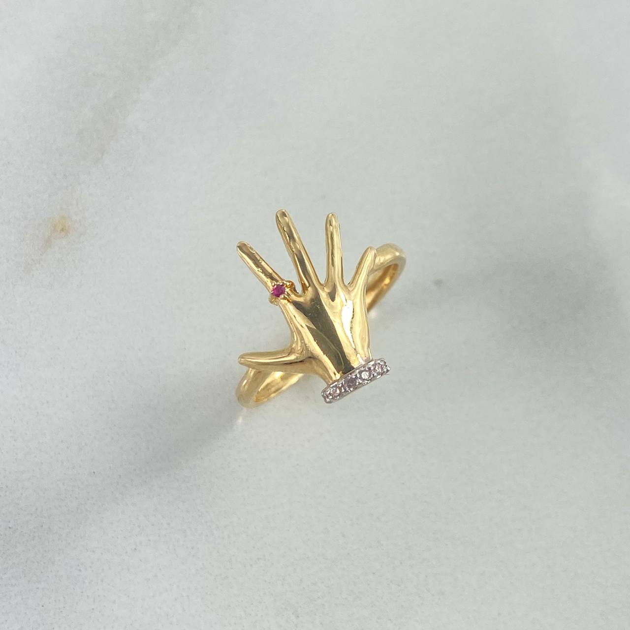 Anillo Mano 2.8gr / T5 3/4 / Circones Blancos Fucsia Dos Oros Amarillo Blanco ©