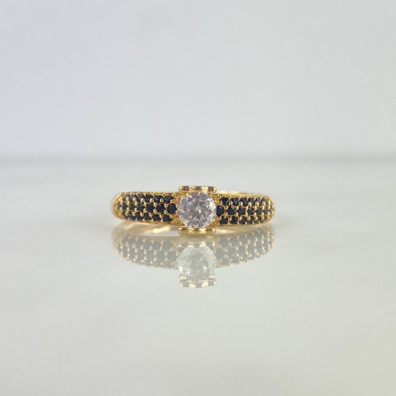 Anillo Solitario Oso TS 2gr / T6 1/4 / Circones Negros Oro Amarillo ©