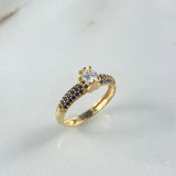 Anillo Solitario Oso TS 2gr / T6 1/4 / Circones Negros Oro Amarillo ©