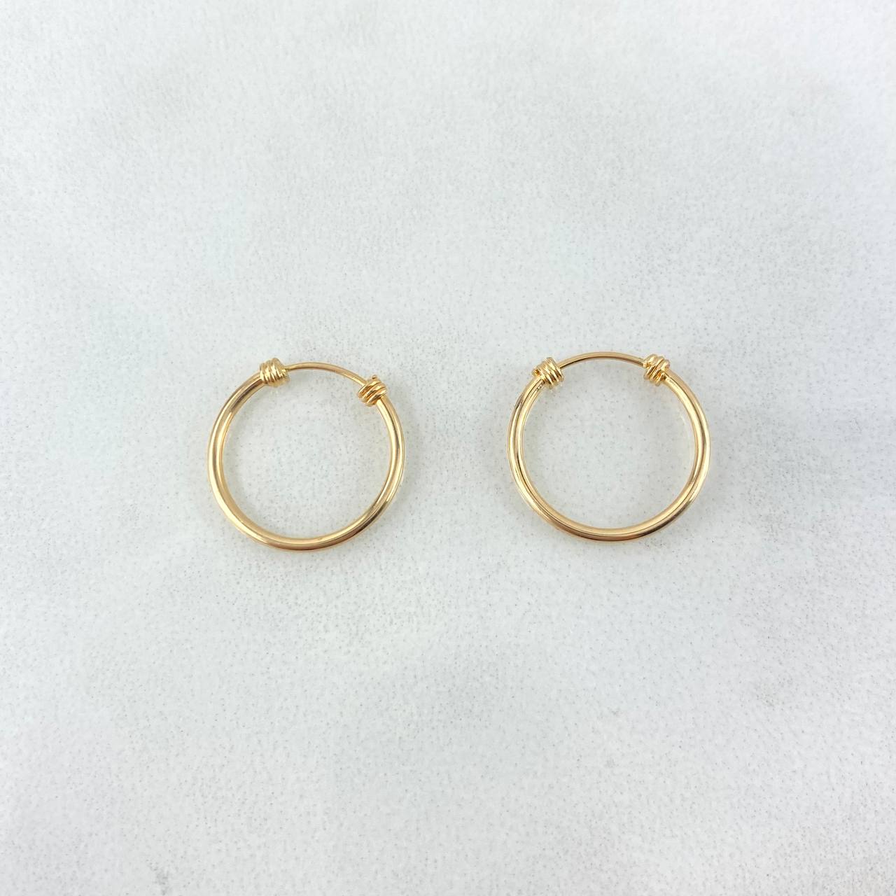 Candongas Mini Aro 0.85gr / 1.4cm / Lisas Bordes Rayados Oro Amarillo