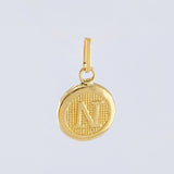 Dije Letra N Circulo Texturizado 0.4gr / 1.5cm / Oro Amarillo 18K