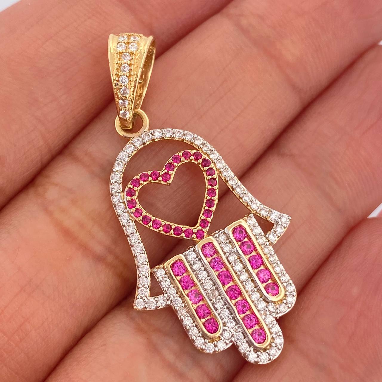 Dije Mano Hamsa 4.3gr / 4cm / Dos Oros Amarillo Blanco 18K %
