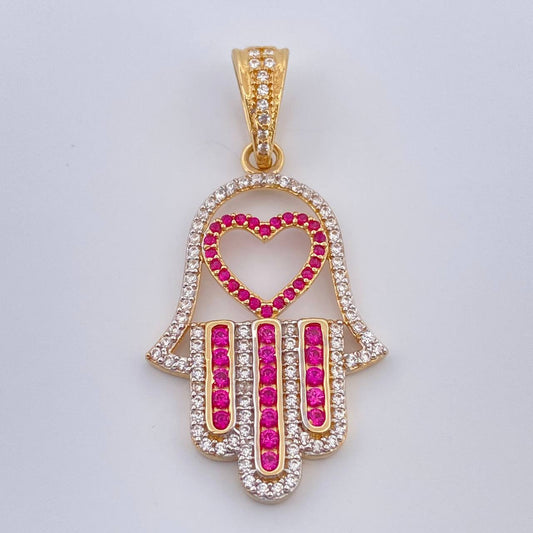 Dije Mano Hamsa 4.3gr / 4cm / Dos Oros Amarillo Blanco 18K %