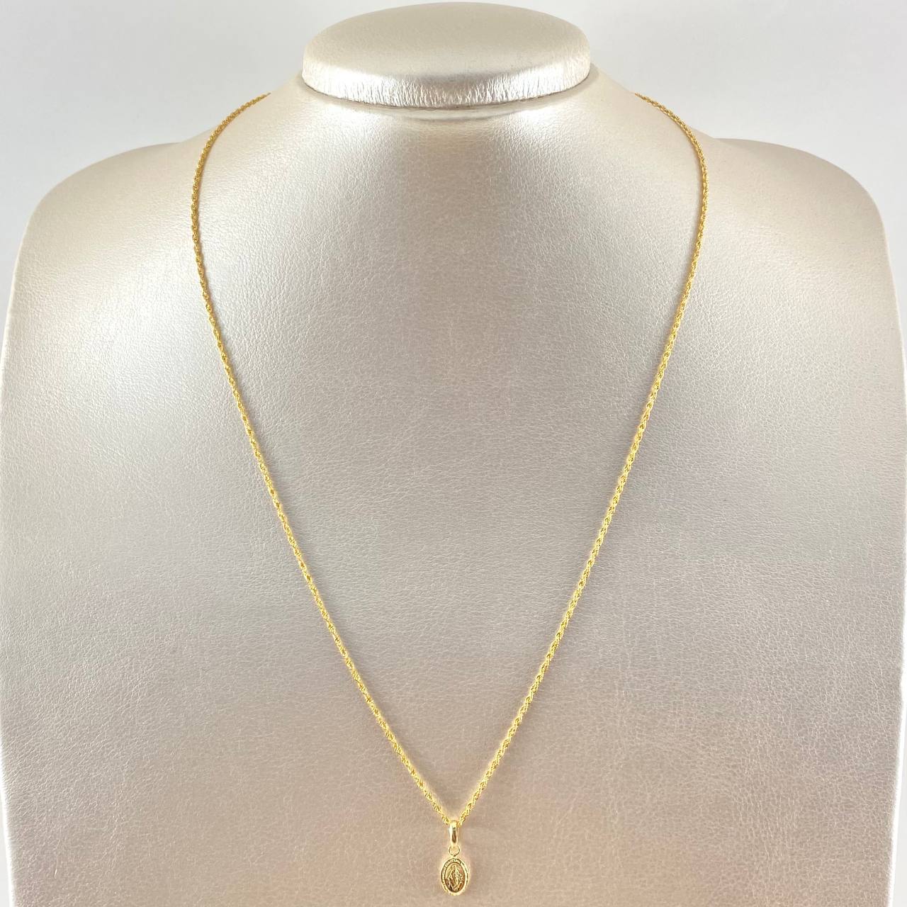 Set Cadena y Dije Lazo + Virgen Milagrosa 1.35gr / Oro 18K (Oferta) *