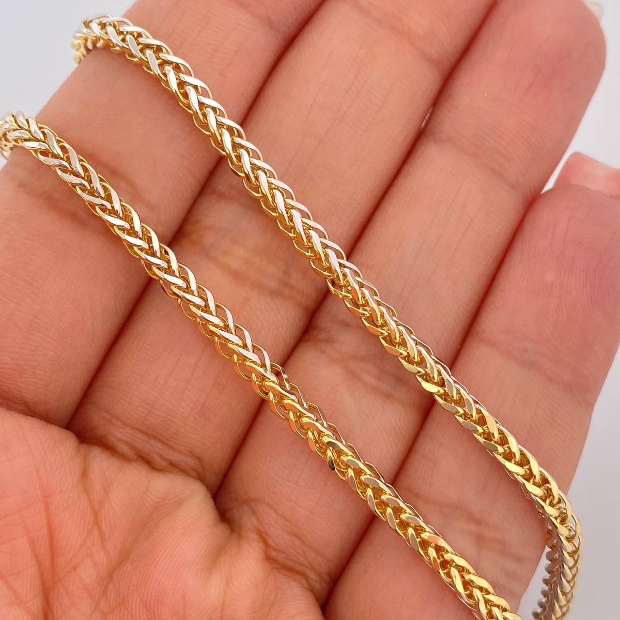 Cadena Franco 12.6gr / 65cm / 2.76mm Dos Oros Amarillo Blanco +3 18K $