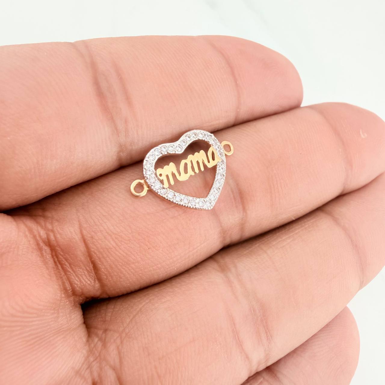 Herraje Corazon Mama 1.2gr / 1.8cm / Dos Oros Amarillo Blanco 18K %