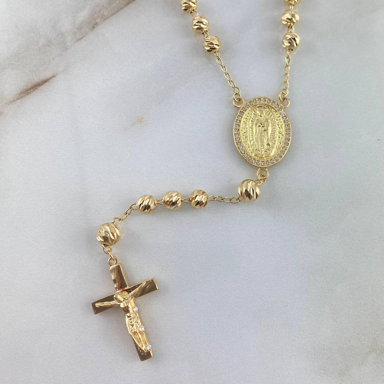 Rosario Virgen de Guadalupe 19.15gr / 55cm / 5mm-6mm Diamantada circones blancos Oro Amarillo *