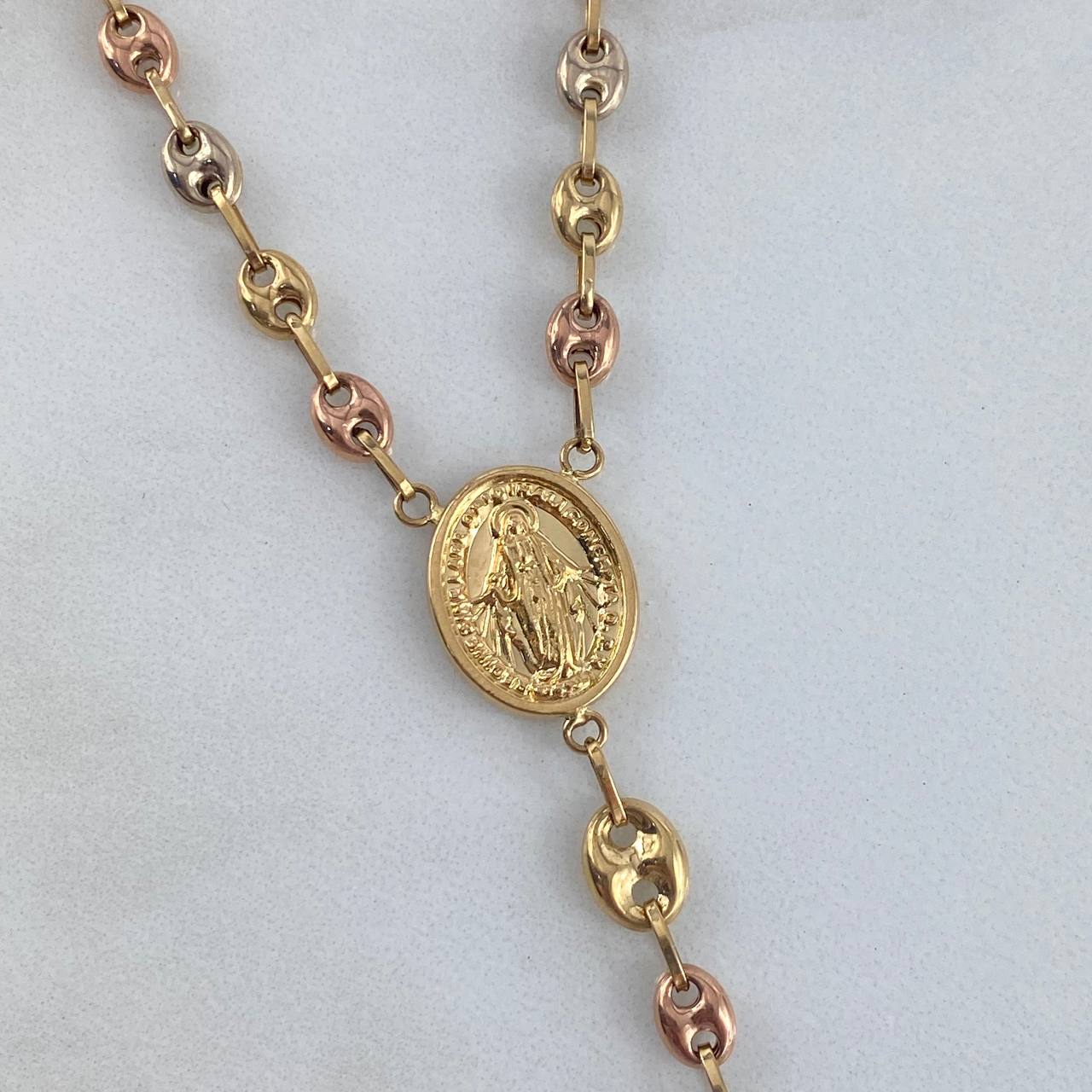 Rosario GC Virgen Milagrosa 14.3gr / 60cm / 4.5mm Liso Circones Blancos Tres Oros *