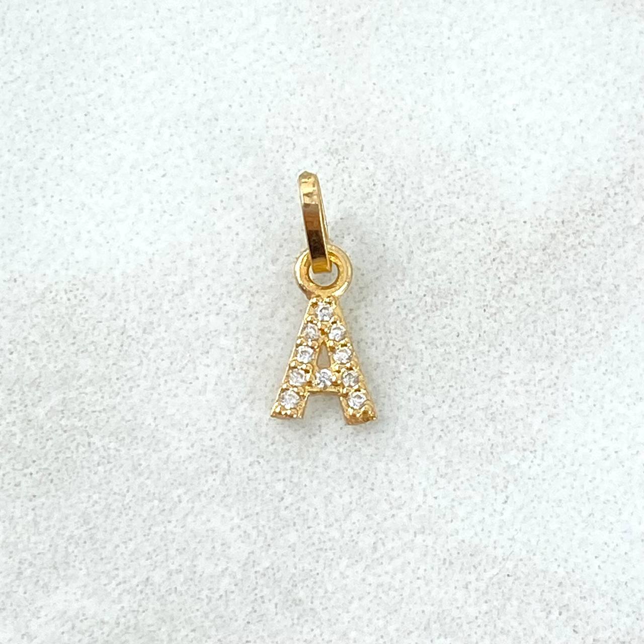 Dije Letra A Silueta 0.2gr / 1.1cm / Circones Blancos Oro Amarillo