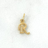 Dije Letra R Cursiva 0.35gr / 1.2cm / Circones Blancos Oro Amarillo