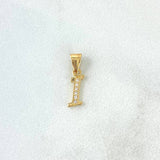 Dije Letra I Cursiva 0.3gr / 1.4cm / Circones Blancos Oro Amarillo
