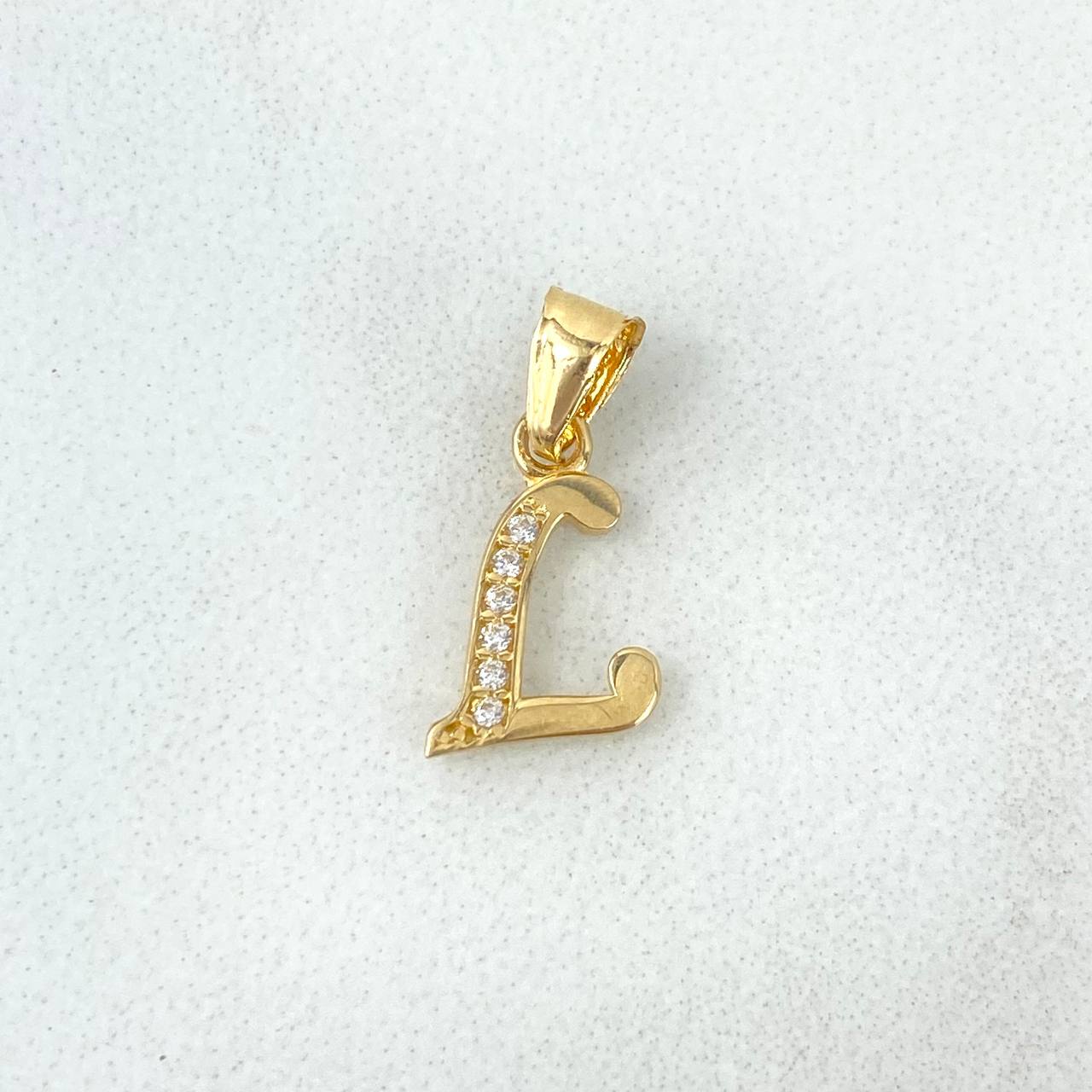 Dije Letra L Cursiva 0.35gr / 1.5cm / Circones Blancos Oro Amarillo