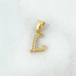 Dije Letra L Cursiva 0.35gr / 1.5cm / Circones Blancos Oro Amarillo