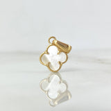 Dije Trebol VCyA 0.95gr / 1.7cm / Nacar Blanco Liso Oro Amarillo Nac.Esp. ©