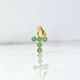Dije Cruz Mini Aros 1.25gr / 2cm / Esmeraldas 40pts Oro Amarillo (Joya) *