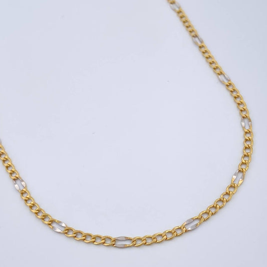 Cadena Figaro 4.5gr / 45.5cm / 3.07mm Dos Oros Amarillo Blanco +1 18K $