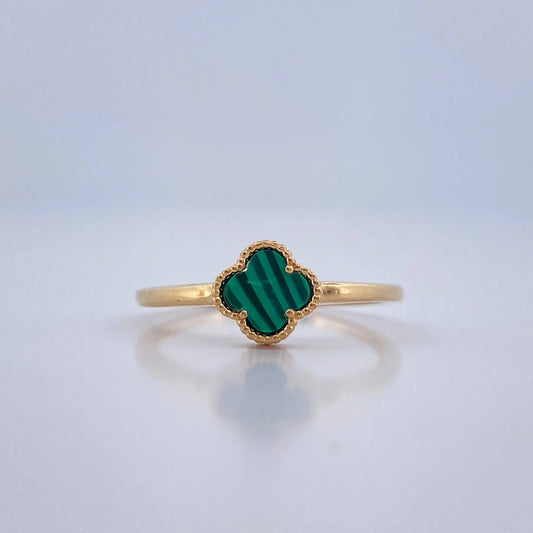Anillo Trebol Malaquita Verde 1.2 g / T8 1/4 Oro Amarillo 18K