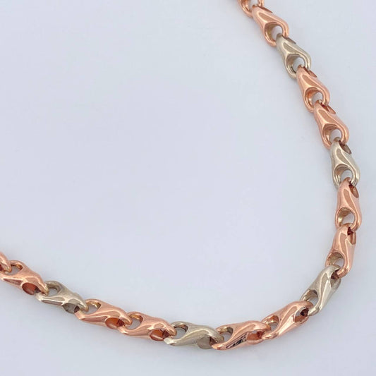 Cadena Rustica Espiga 9.9gr / 48cm / 4.8mm Dos Oros Blanco Rosa 18K %
