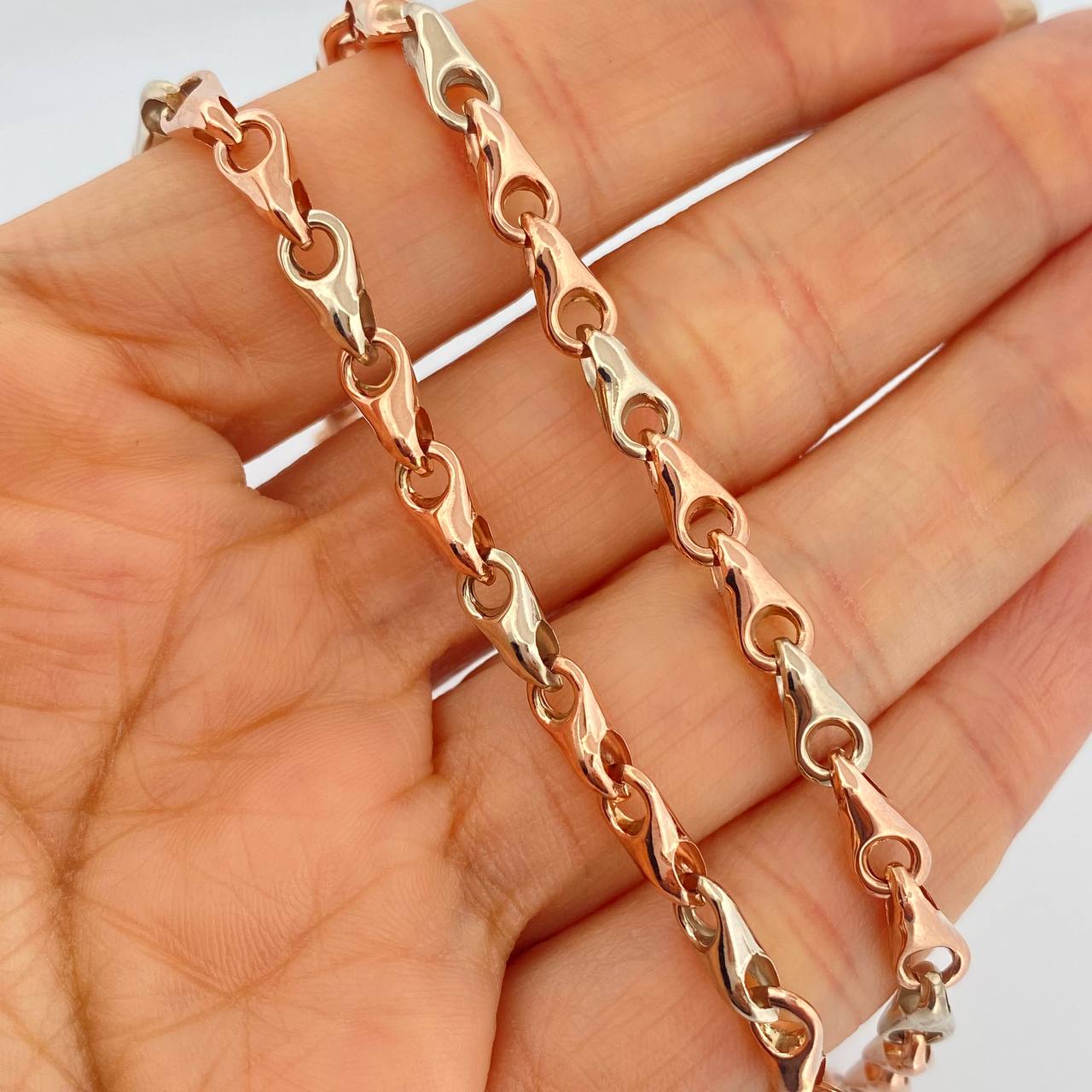 Cadena Rustica Espiga 9.9gr / 48cm / 4.8mm Dos Oros Blanco Rosa 18K %
