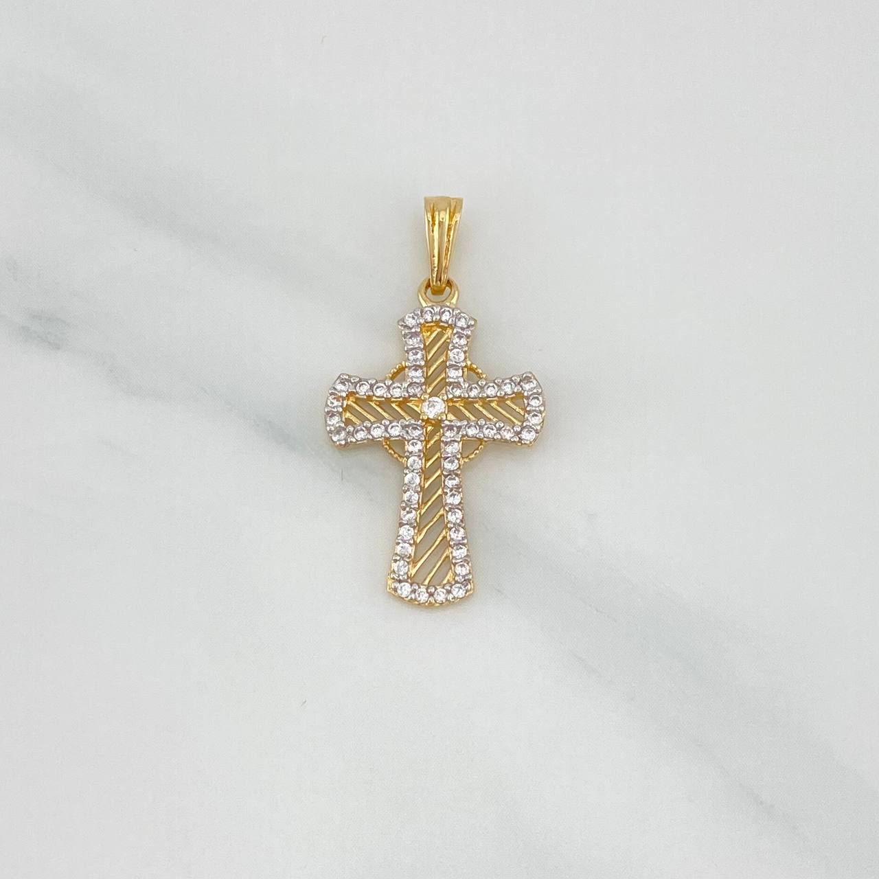 Dije Cruz Lineas 1.9 g / 3 cm Dos Oros Amarillo Blanco 18K