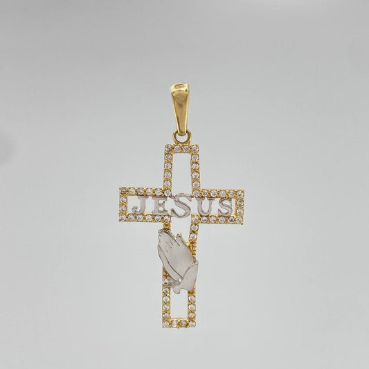 Dije Cruz Jesus 2.3 g / 3.6 cm Dos Oros Amarillo Blanco 18K