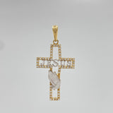 Dije Cruz Jesus 2.3 g / 3.6 cm Dos Oros Amarillo Blanco 18K