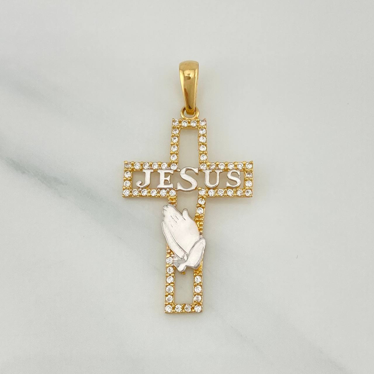 Dije Cruz Jesus 2.3 g / 3.6 cm Dos Oros Amarillo Blanco 18K