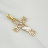 Dije Cruz Jesus 2.3 g / 3.6 cm Dos Oros Amarillo Blanco 18K