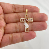 Dije Cruz Jesus 2.3 g / 3.6 cm Dos Oros Amarillo Blanco 18K