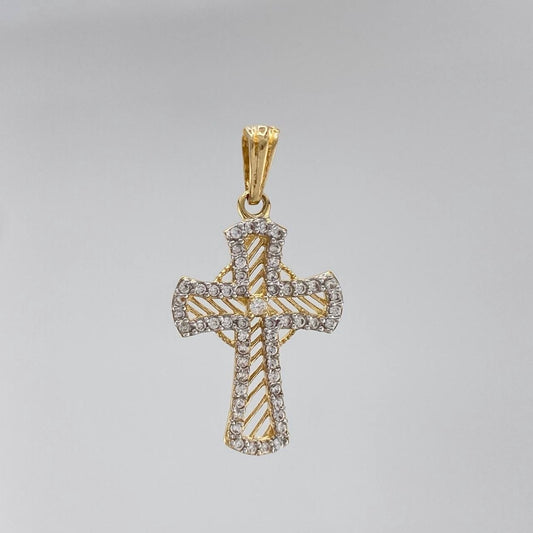 Dije Cruz Lineas 1.9 g / 3 cm Dos Oros Amarillo Blanco 18K