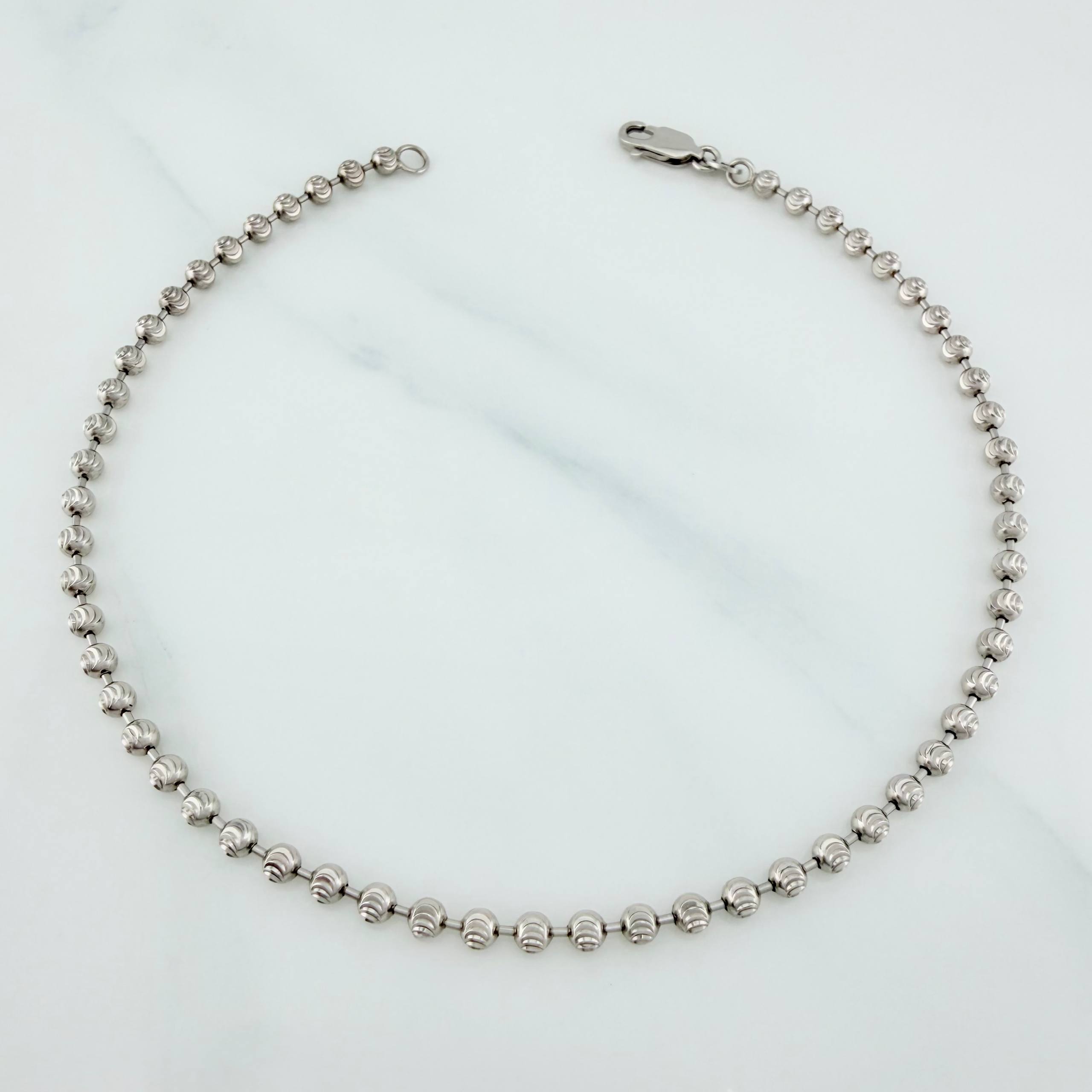 Tobillera Militar Media Luna 7.55 g / 25.2 cm / 3 mm Oro Blanco 18K