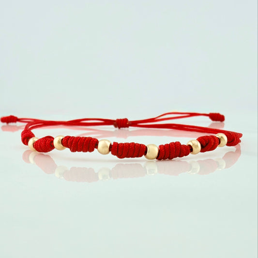 Pulsera Tejida Roja 7 Nudos 6 Und / 3Mm Oro Amarillo 18K
