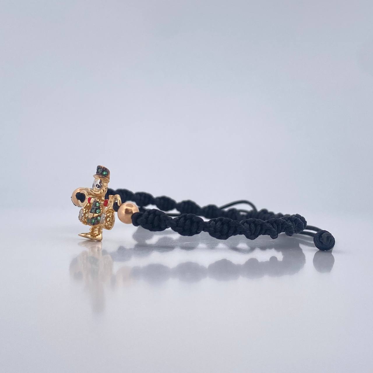 Pulsera Tejida Negra Pato Bolsas De Dinero 1.75gr / 4mm Tres Oros 18K %