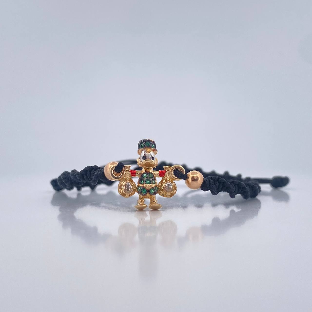 Pulsera Tejida Negra Pato Bolsas De Dinero 1.75gr / 4mm Tres Oros 18K %