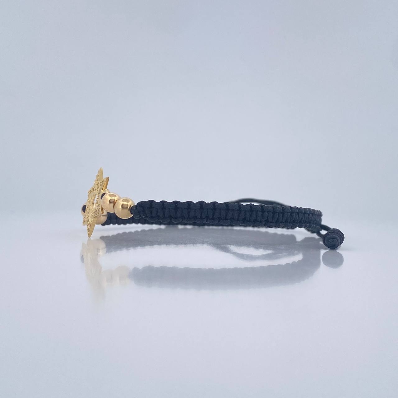 Pulsera Tejida Negra Estrella De David 1.55gr / 4mm Oro Amarillo 18K %