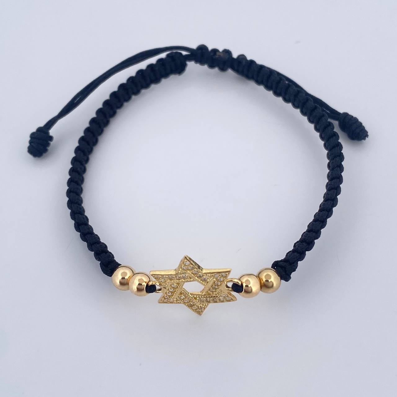 Pulsera Tejida Negra Estrella De David 1.55gr / 4mm Oro Amarillo 18K %