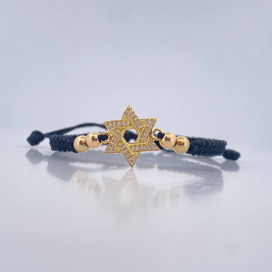 Pulsera Tejida Negra Estrella De David 1.55gr / 4mm Oro Amarillo 18K %