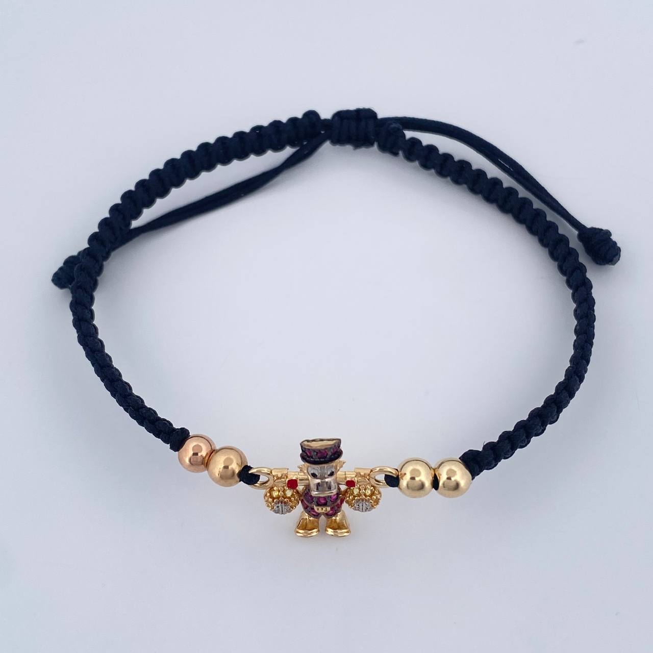 Pulsera Tejida Negra Pato Bolsas De Dinero 2gr / 4mm Tres Oros 18K %