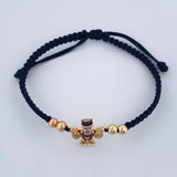 Pulsera Tejida Negra Pato Bolsas De Dinero 2gr / 4mm Tres Oros 18K %