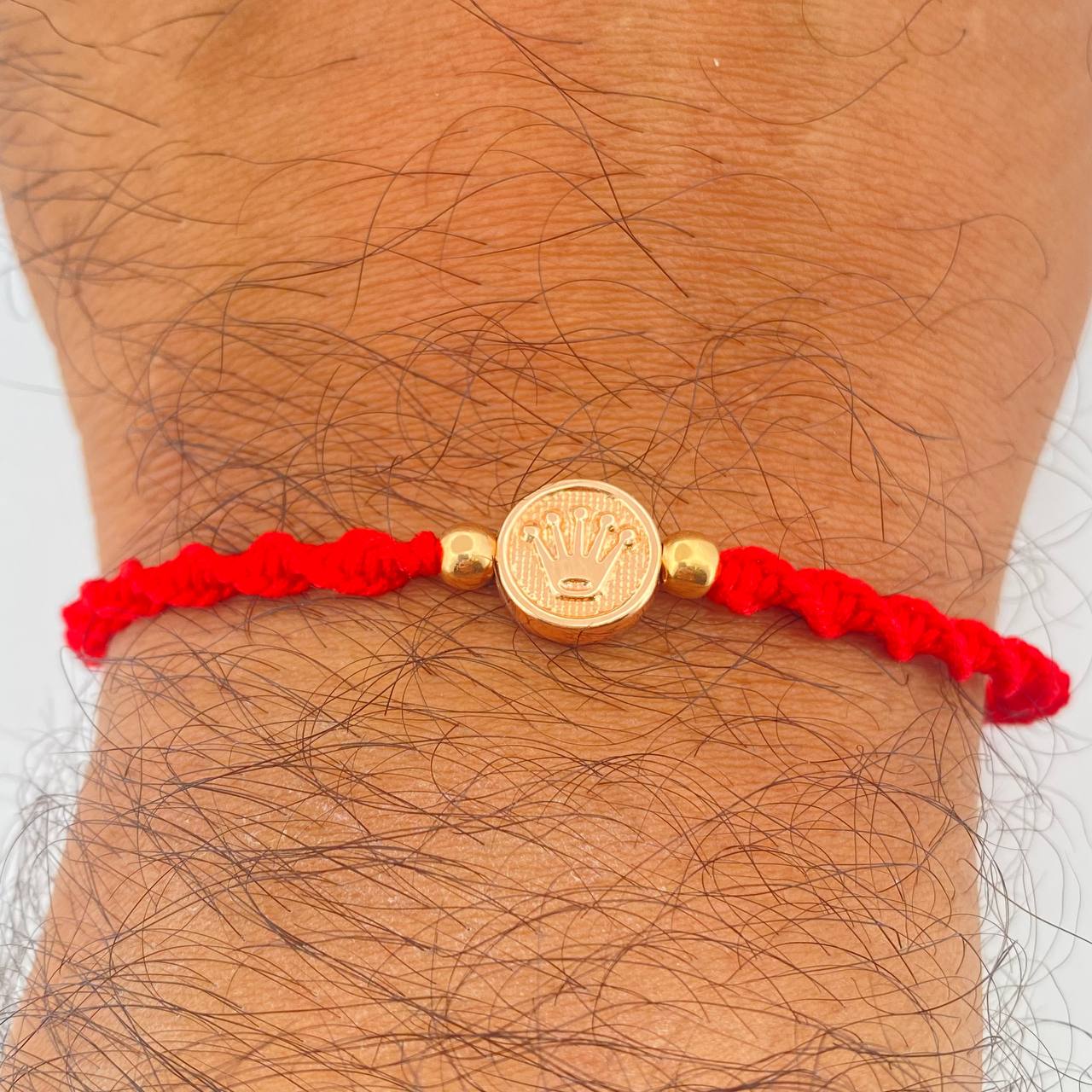 Pulsera Tejida Roja Corona RX 0.75gr / 4mm Dos Oros Amarillo Rosa 18K %